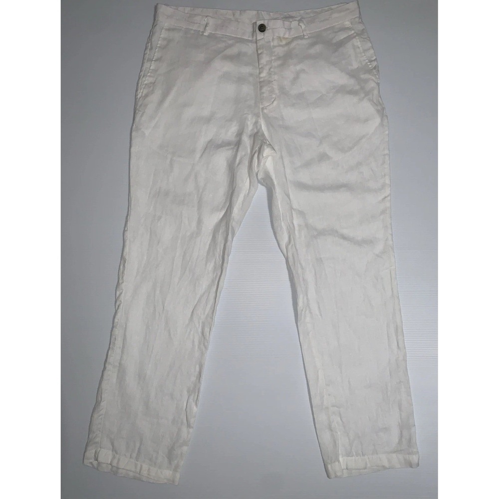 Tasso Elba Mens 38x32 White 100% Linen Pants Unlined Resortwear‎ Beach Coastal